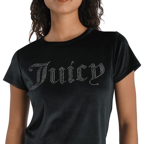 Juicy Couture Velour Rhinestone Spell Out Tee Black Large - Picture 4 of 14